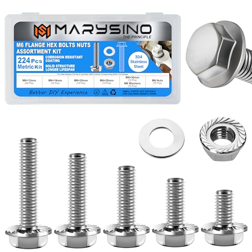 244Pcs M6 Bolt, Flange Hex M6x1.0 Bolt Assorted Bolts Nuts and Washers Kit, Metric Bolt Assortment, 304 Stainless Steel Bolts and Nuts Kit, Bright Finish M6 Screws - color: Silver, size: 244Pcs M6