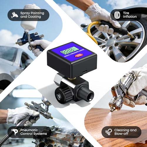 1/4" NPT Digital Air Pressure Regulator, Adjustable 0-200 PSI Air Compressor Regulator with Pressure Gauge for Pneumatic Tools & Spray Equipment