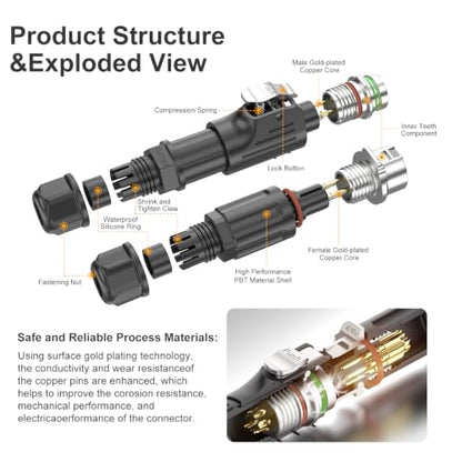 LP12 5PIN Industrial Waterproof Connector IP68 Quickly Plugging Aviation Connector Solder-Assembly M12 5PIN Circular Connector Fast Release Electrical Connector Male Plug&Female Socket - size: 5 Pin, style: Male Plug / Female Socket
