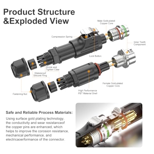 LP20 9PIN Industrial Waterproof Connector IP68 Quickly Plugging Aviation Connector Solder-Assembly M22 9PIN Circular Connector Fast Release Electrical Connector Male Plug&Female Socket - size: 9 Pin, style: Male Plug / Female Socket