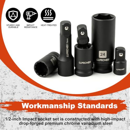 LLNDEI 1/2" Drive Socket Set 72Pcs 6 & 12-Point SAE/Metric CR-V - size: 72pcs 1/2 Inch Drive Socket Set