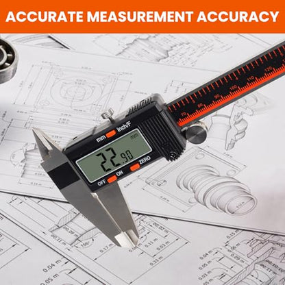 HARDELL 8 Inch Digital Calipers with LCD, Stainless & Auto-Off - size: 8 Inch