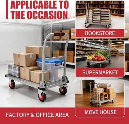 Heavy Duty Platform Truck Cart, 36"X24" Flatbed Cart Folding Hand Trucks, 2000Lbs, 6" Swivel Brake Casters, Foldable Folding Dolly for Warehouse Garage Moving