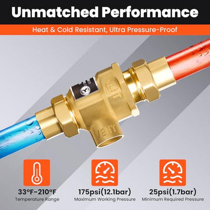 1/2" 9D-M3 Backflow Preventer, Brass Dual Check Valve with Intermediate Atmospheric Vent, 1/2 Inch back flow preventer valve Female Union, Vertical or Horizontal Install - size: 1/2 Inch