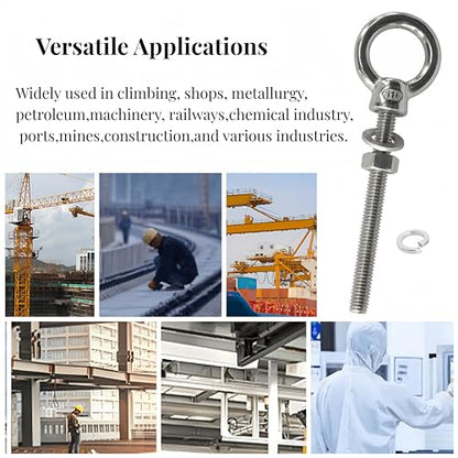 2-Pack M10x120mm 316 Stainless Steel Eye Bolt,Shoulder Eye Bolts 3/8"X 5" with Nuts and Open Spring Washer and Flat Washer,Thread Lifting Ring Heavy Duty Eyebolt for Wire Rope and Rigging Hardware