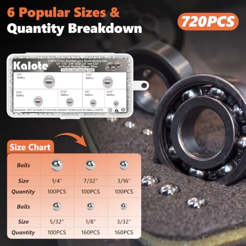 720 Pcs G25 Chrome Steel Bearing Balls Kit, 3/32"-1/4" Imperial - size: 720PCS 3/32"-1/4"