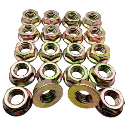 7/16"-14 Grade 8 Flange Nuts (20 Pack) – Heavy Duty Yellow Zinc Coarse Thread Fasteners with Built-in Washer Base, SAE J995 High Strength Steel - size: Flange Nut – 20 Pack