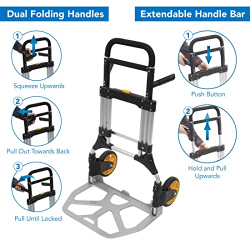 Mount-It! Folding Dolly, Aluminum Trolley, Industrial Grade Heavy Duty 440 Lb Capacity Hand Truck with Durable Rubber Wheels, Ergonomic Telescoping Handle for Indoor Outdoor, Foldable & Moving Dolly - size: 440 Lb Capacity
