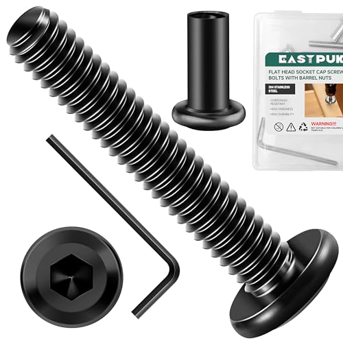 20Pcs 1/4-20 x 1-1/2" Flat Socket Head Cap Screws Bolts Barrel Nuts Kit, 304 Stainless Steel 18-8 Furniture Bolts Screws and Nuts, Black Oxided - size: 1/4 x 1-1/2"