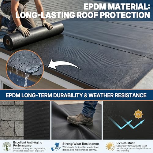 45mil EPDM Rubber Roofing Materials 6.6ft X 16.4ft RV Rubber Roof - color: 6.6*16.4FT