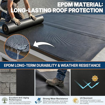 45mil EPDM Rubber Roofing Materials 6.6ft X 16.4ft RV Rubber Roof - color: 6.6*16.4FT