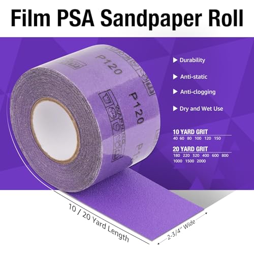 1000 Grit PSA Purple Ceramic Sandpaper Roll 2-3/4x20 Yard Film Sanding Roll - style: 1000 Grit