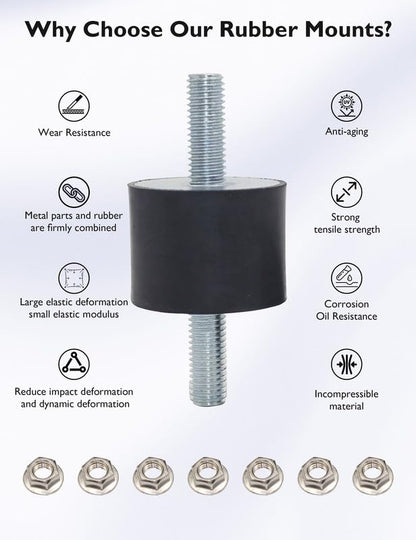 EASYEAH M12 Rubber Vibration Isolator Mounts Double Stud Shock Absorber - size: VV-M12x37-60x50