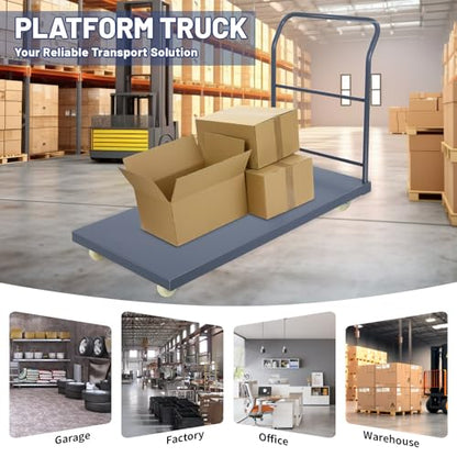 Heavy Duty Platform Truck, 60"x30" Flatbed Cart, 2000 lbs Capacity Steel Flat Dolly with Swivel Wheels, Industrial Utility Push Cart for Warehouse, Luggage, and Moving