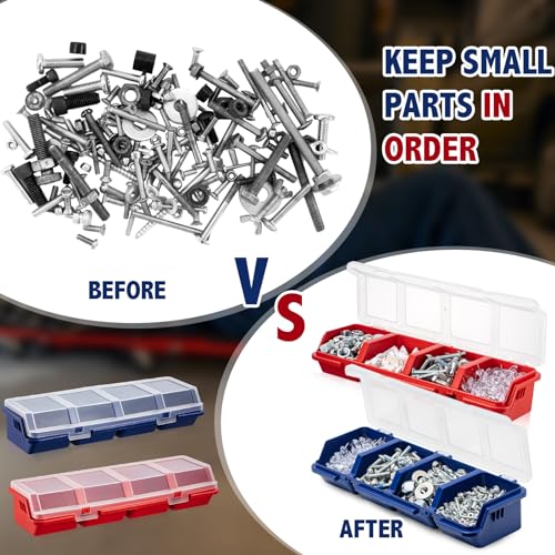 Hushee 4 Pcs Screw Organizer Box with Lid 4 Compartments, Blue, Red - color: Blue, Red