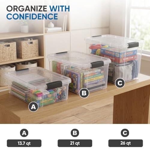 Superio 13.7 Quart Clear Plastic Storage Bin with Lid, Stackable Organizer Box, BPA-Free Storage Container for Home, Garage, School & Office, 1 Pack - size: 13.7 Quart