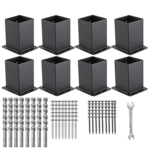 4x4 Post Base 8 Pcs, (Inner Size 3.6x3.6) Post Anchors, 13GA Thick Solid Steel & Black Powder Coated,Deck Post Brackets Support Deck Base Plate Pergola Brackets Fence Kit Mailbox Mount… - size: 4"x 4", style: 8 Pcs