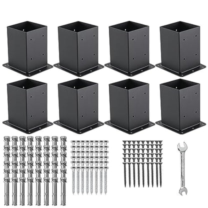 4x4 Post Base 8 Pcs, (Inner Size 3.6x3.6) Post Anchors, 13GA Thick Solid Steel & Black Powder Coated,Deck Post Brackets Support Deck Base Plate Pergola Brackets Fence Kit Mailbox Mount… - size: 4"x 4", style: 8 Pcs
