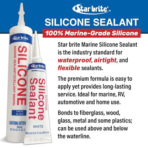 STAR BRITE Marine Silicone Sealant - Clear 10.1 Oz - Waterproof, Durable, UV Resistant, for Fiberglass, Metal, Wood, Glass, Ceramic & More (082122)