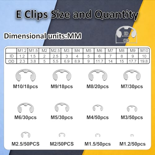850Pcs C clip External Retaining Rings Snap Rings Assortment(M3-M14) and E clip Assortment Set(M1.2-M10),5Pcs Snap Ring Plier,Tweezer,24 Sizes 304 Stainless Steel Circlip Retaining Clip - size: Stainless Steel 850PCS