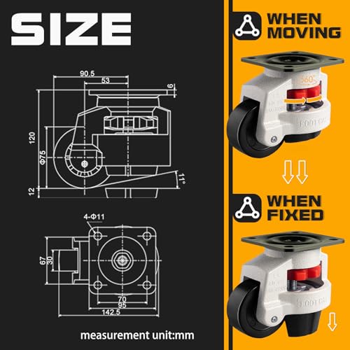 Adjustable Machine Leveling Feet Plate Casters - Loads Capacity 6600 lbs - size: 3 INCH