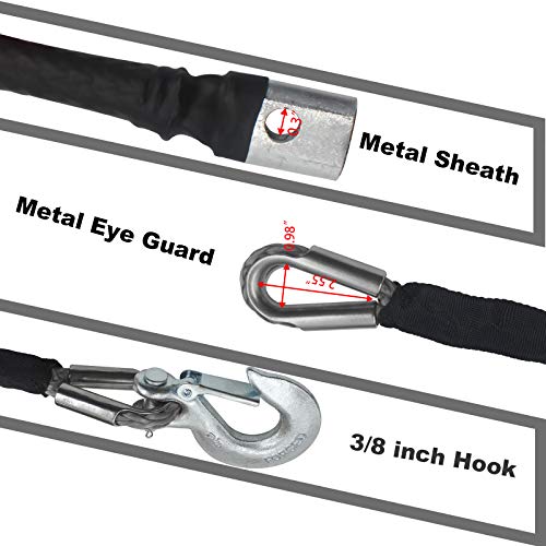 TYT 3/8" x 92 ft Synthetic Winch Rope with Hook, 27000LBS Synthentic Winch Cable Kit with Protective Sleeve for 4WD Off Road Vehicle Truck SUV Jeep - color: black, size: 3/8" x 92'