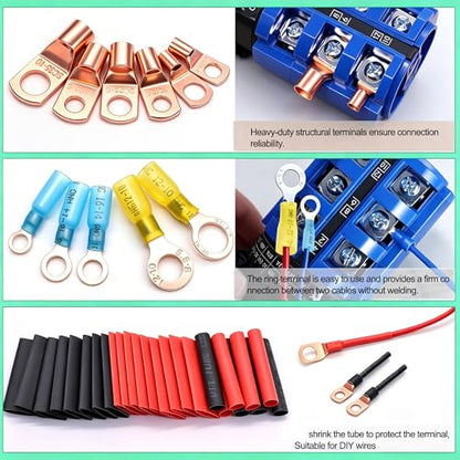 Twidec/130PCS Battery Cable Lugs Kit Copper Wire Lug AWG2 4 6 8 10 12 14 16 - color: 130PCS