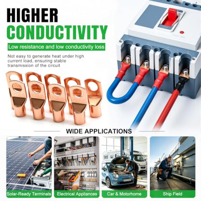 Twidec/25PCS AWG 2 Copper Wire Lugs Battery Cable Ends SC35-10,Ring Terminals Connectors,Copper Ring Terminals,Battery Terminals Connectors Kits with Heat Shrink - color: 25PCS