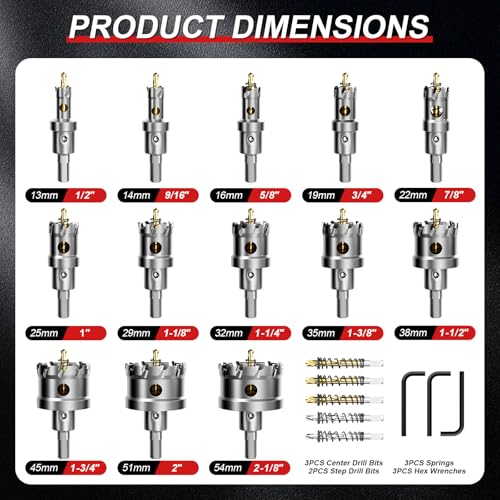 21-Piece TCT Carbide Hole Saw Kit for Metal (1/2" to 2-1/8") - size: 21PCS 13mm to54mm | 1/2" to 2-1/8"