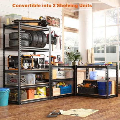Raybee 72" H Garage Shelves, Classic 5-Tier Metal Storage Shelving Unit, Adjustable Versatile Utility Rack, Industrial Shelf for Garage Craft Warehouse Pantry Kitchen Organization, 2000lbs, Black