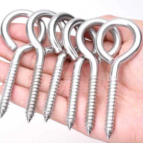 6 pcs 1/3" x 4" Screw Eye Hooks, 304 Stainless Steel Heavy Duty Bolts, M8 - size: M8-4'', 6Pcs