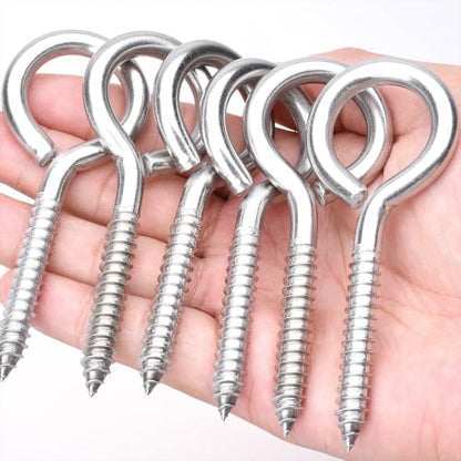 6 pcs 1/3" x 4" Screw Eye Hooks, 304 Stainless Steel Heavy Duty Bolts, M8 - size: M8-4'', 6Pcs