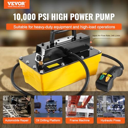 VEVOR 10,000PSI Air Hydraulic Pump, 0.61 Gal Reservoir, NPT 3/8 In Oil Outlet, NPT 1/4 In Inlet, Plastic Air Hydraulic Pump with Remote Control Actuator, for Automobile Frame Machine & Hydraulic Press - style: 2.3 L with Remote Control
