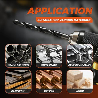 Luckyway Cobalt Drill Bit Set 21 PCS 1/16"-1/2" with Bullet Point Tip and Countersink Drill Bit 4 PCS 1/4"-5/8", TiAlN Coated for Hardened Metal, Mild Steel, Stainless Steel