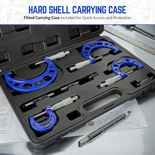 Premium Outside Micrometer Set 0-4" / 0.0001", Blue - color: Blue