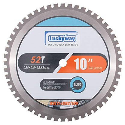 Luckyway 10 Inch Miter Saw Blade 52T with 5/8 Inch Arbor General Purpose Carbide Saw Blade for Cutting Wood, Aluminum and Non-Ferrous Metals - size: 10" / 52T, style: 10 Inch