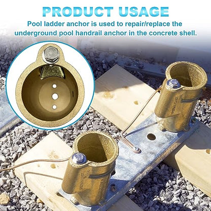 Pool Ladder Anchors, PW Perma-Socket Wedge Assy for Hanover Style Anchors-Bronze-with Bolt, Pool Ladder Parts Fits 3", 4" Sockets