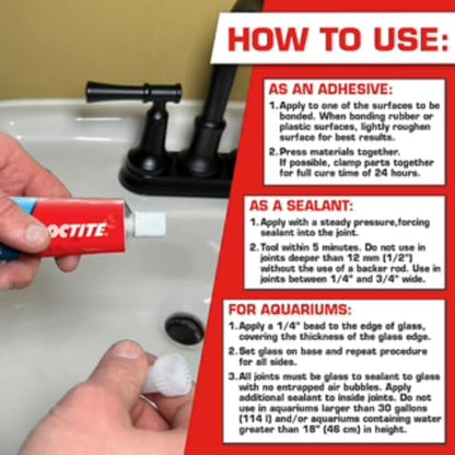 Loctite Silicone Sealant, Clear, 2.7 fl oz Tube, 2 Pack - 100% Waterproof Sealant for Glass, Ceramic, Wood, Plastic & More - size: Single 2.7 Oz Tube (Pack of 2)