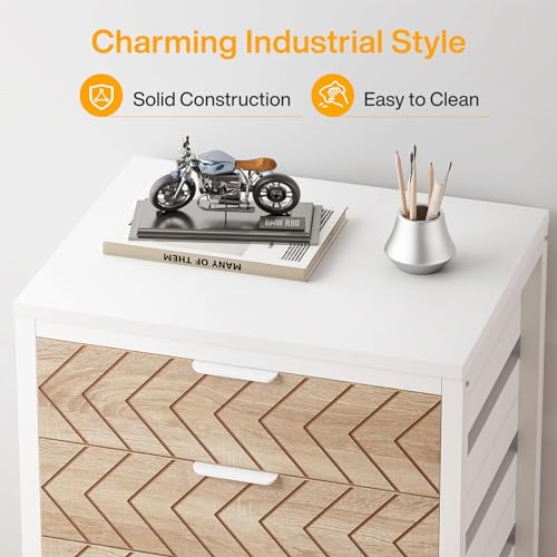 Tribesigns 5-Drawer File Cabinet, Wood Mobile Storage Unit, Beige & White - color: Beige & White, size: 5 Drawer