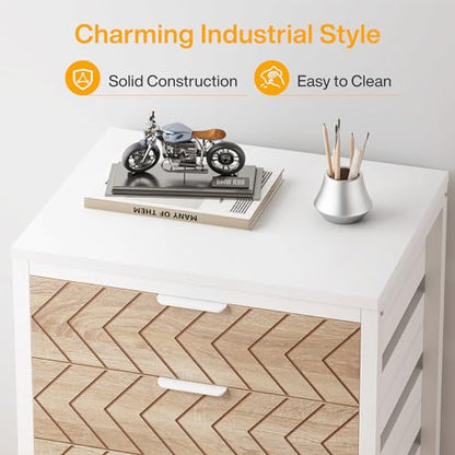 Tribesigns 5-Drawer File Cabinet, Wood Mobile Storage Unit, Beige & White - color: Beige & White, size: 5 Drawer