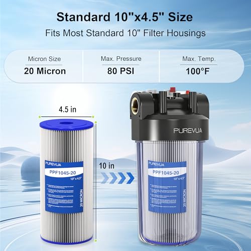 10" x 4.5" Pleated Sediment Water Filter Cartridge 20 Micron 4-Pack