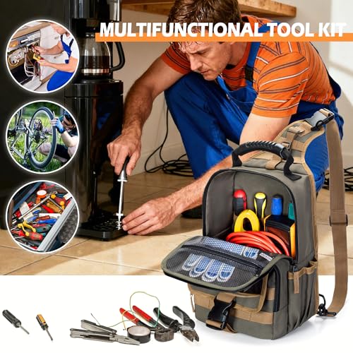 Electrician Tool Pouch Bag, Zippered HVAC Tool Organizer - color: Green