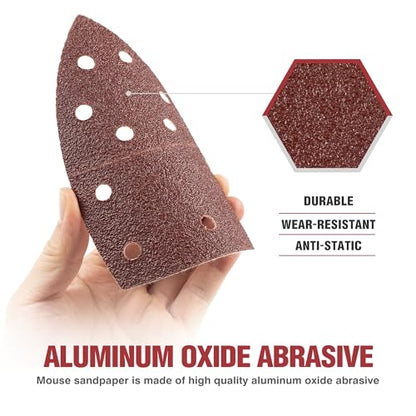 S SATC 50 PCS Mouse Sander Sandpaper 11 Holes 60 Grit Detail Sander Sandpaper Palm Sander Paper Hook and Loop Sander Pads Triangular Sanding Sheets - style: 50PCS 11 Hole 60 Grit