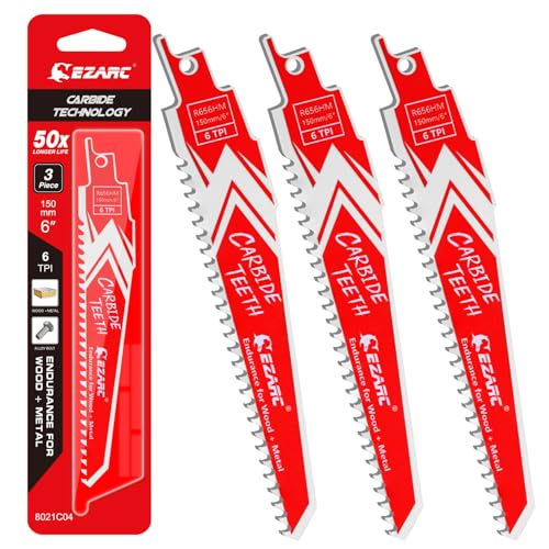 EZARC Carbide Reciprocating Saw Blades, 6-Inch 6TPI, Wood, Metal, 3-Pack - size: 6 Inch, style: 6 TPI