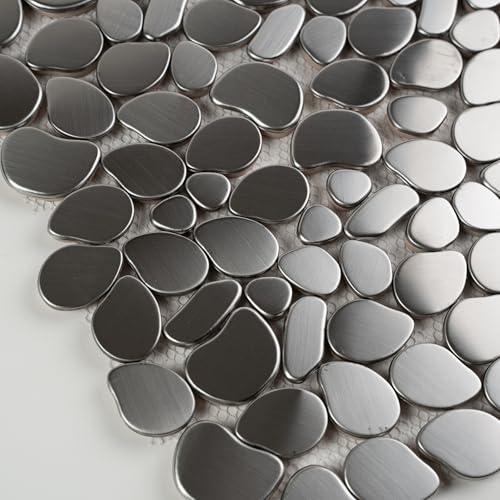 5 Sheets Metal Kitchen Backsplash Mosaic Tiles,Silver,Mesh Backing