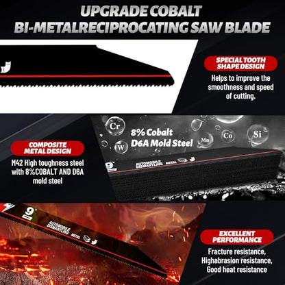 25 Pack 9 in 14/18 TPI Reciprocating Saw Blades for Sawzall Blades Metal Cutting,M42 Steel Cobalt Bi-Metal Blades for Automobile Dismantling Replace for Milwaukee for Dewalt for Diablo Sawblade - size: 9 inch, style: 14/18 TPI Set