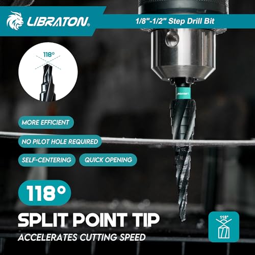 LIBRATON Four Spiral Flute Step Drill Bit Set 1/8"-1/2", M35 Step Bits - style: 1/8'' - 1/2''