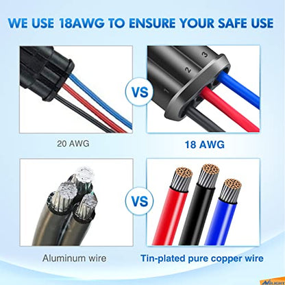 Nilight 10 Pack 3Pin Electrical Wire Connectors Male and Female Plug Socket - size: 3Pin Wire Harness 10Sets