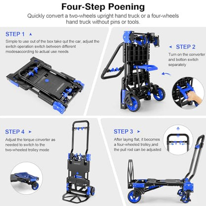 Folding Hand Truck Dolly, 330lb Convertible 4 to 2 Wheel Moving Cart, Blue - size: 330LB Blue