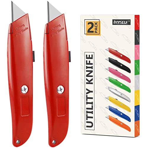 DIYSELF 2 Pack Utility Knife Box Cutter Retractable PVC Pipe Cutter - color: Red, size: 2 Pack
